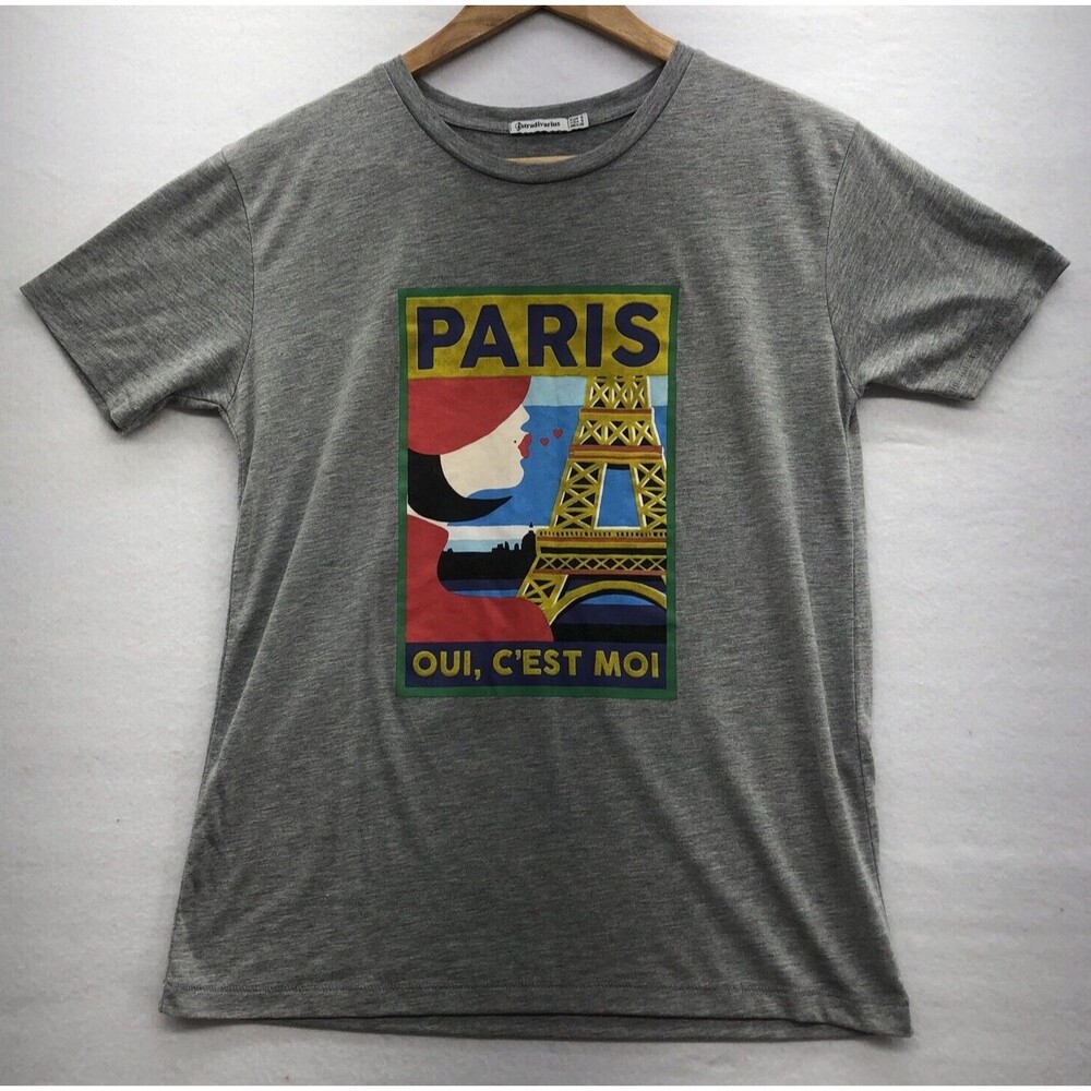Stradivarius Women's T-Shirt Size Small Paris Grey OUI, Cest Moi